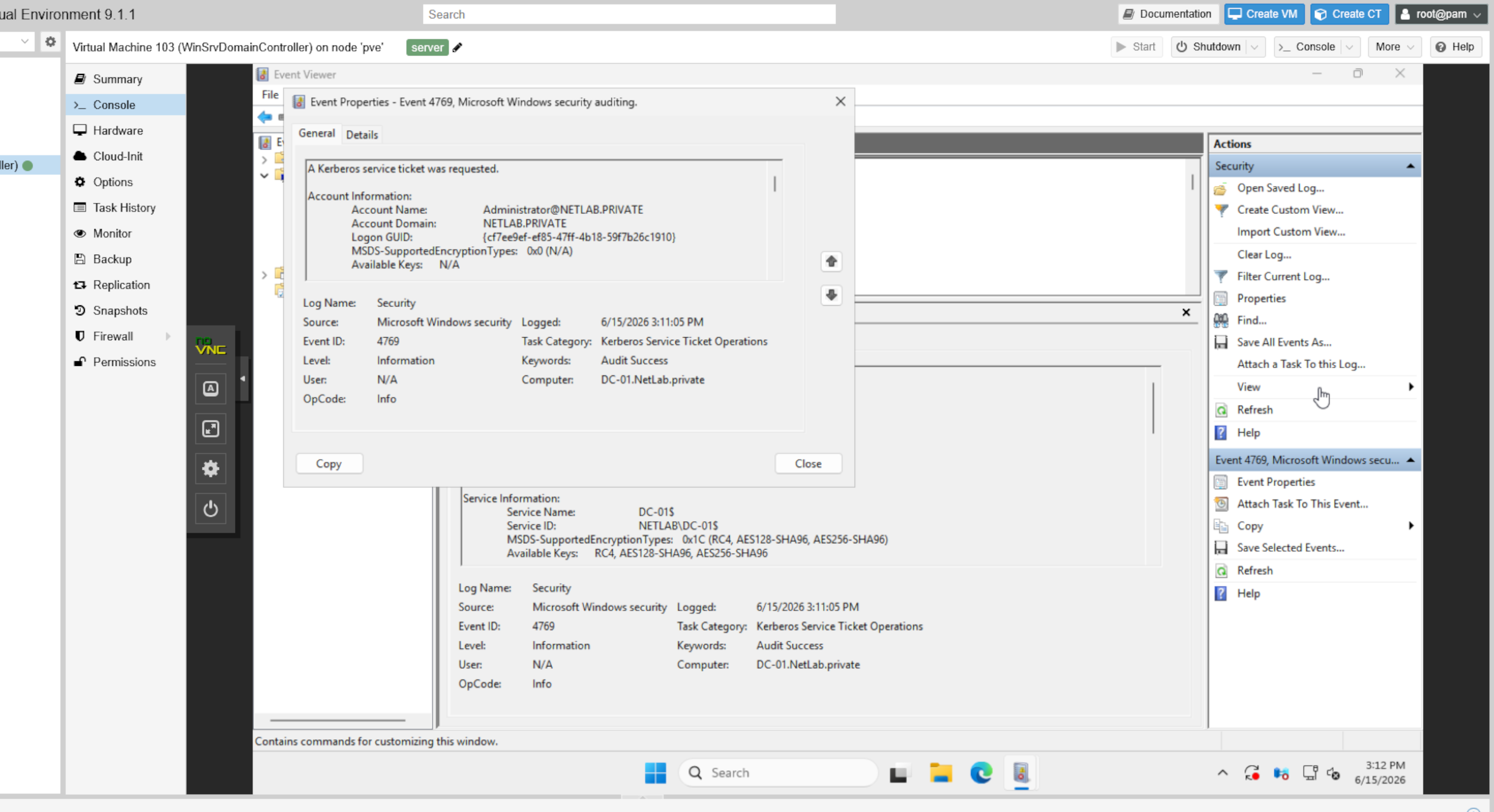 Kerberos Event ID 4769 in Security event log