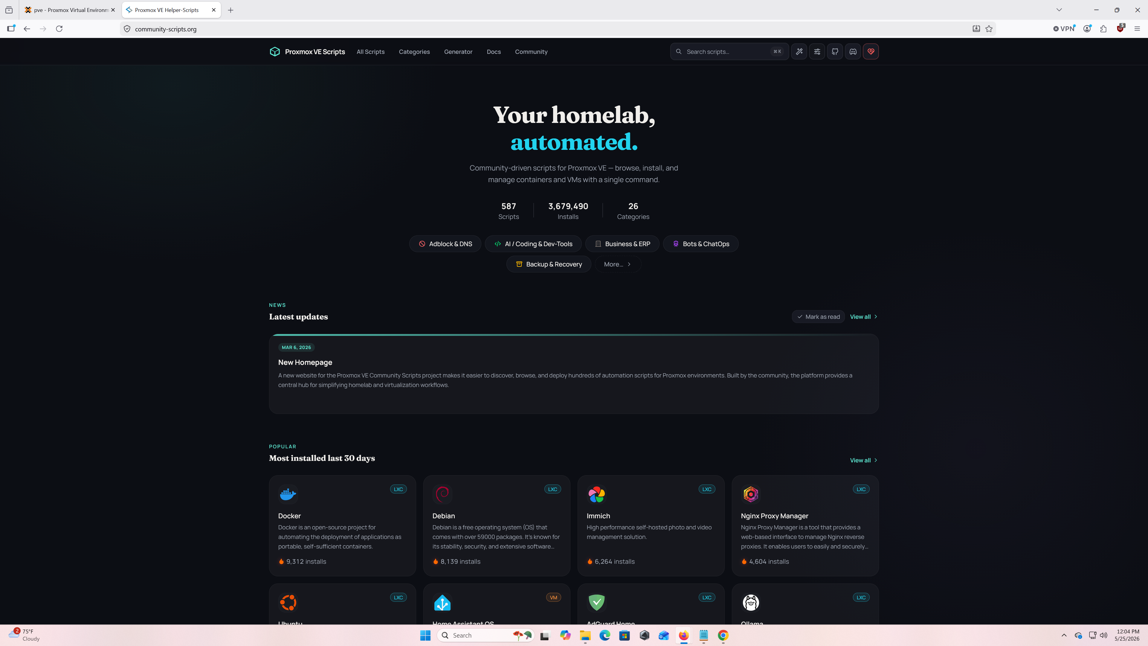Proxmox helper scripts page