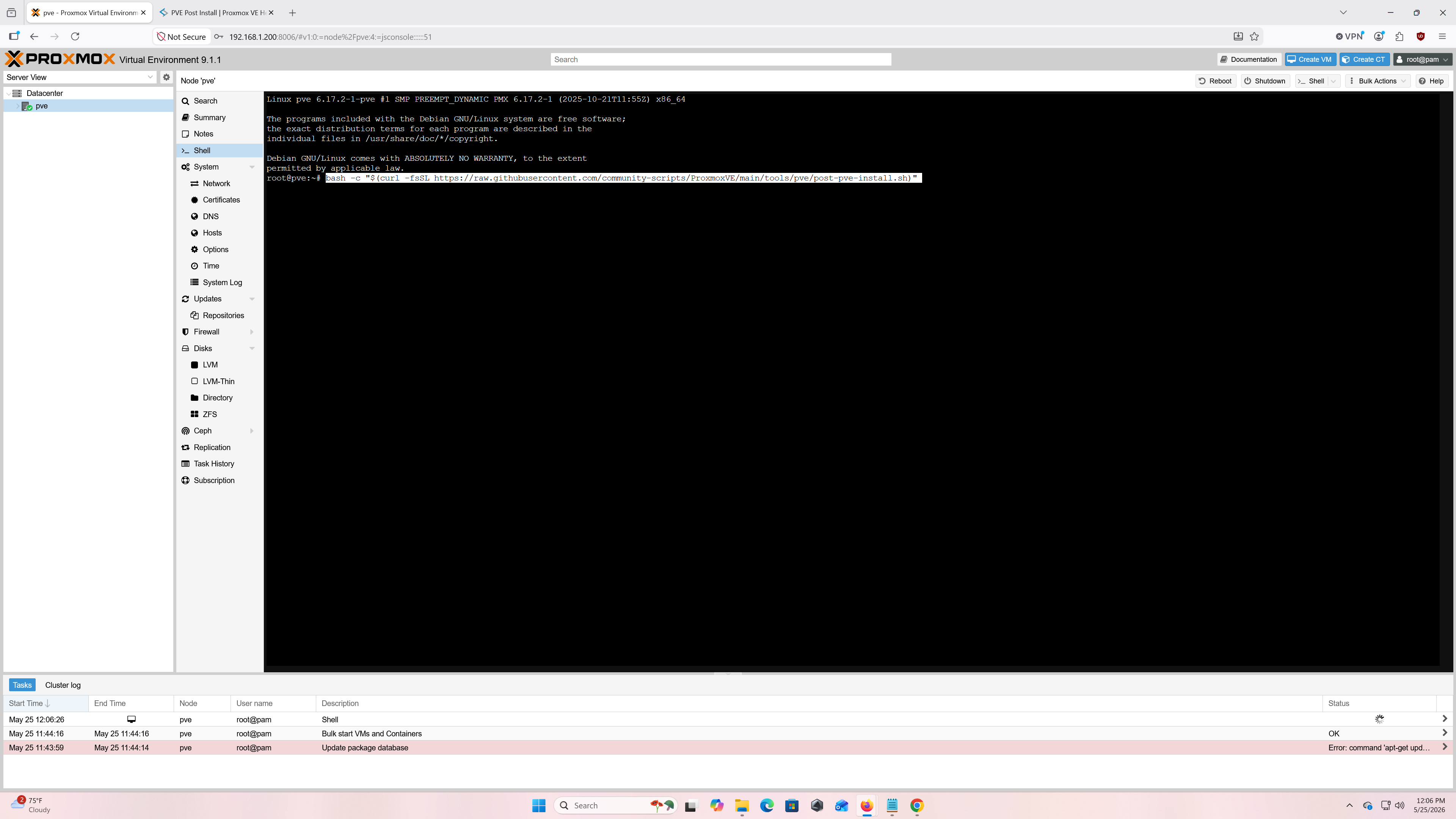 Node shell with post-install script
